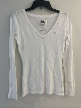 Gilly Hicks White V-Neck Long Sleeve Tee